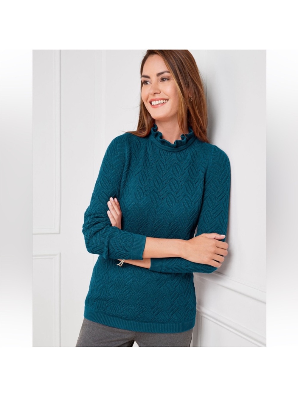 Talbots Pointelle Sweater Teal M P